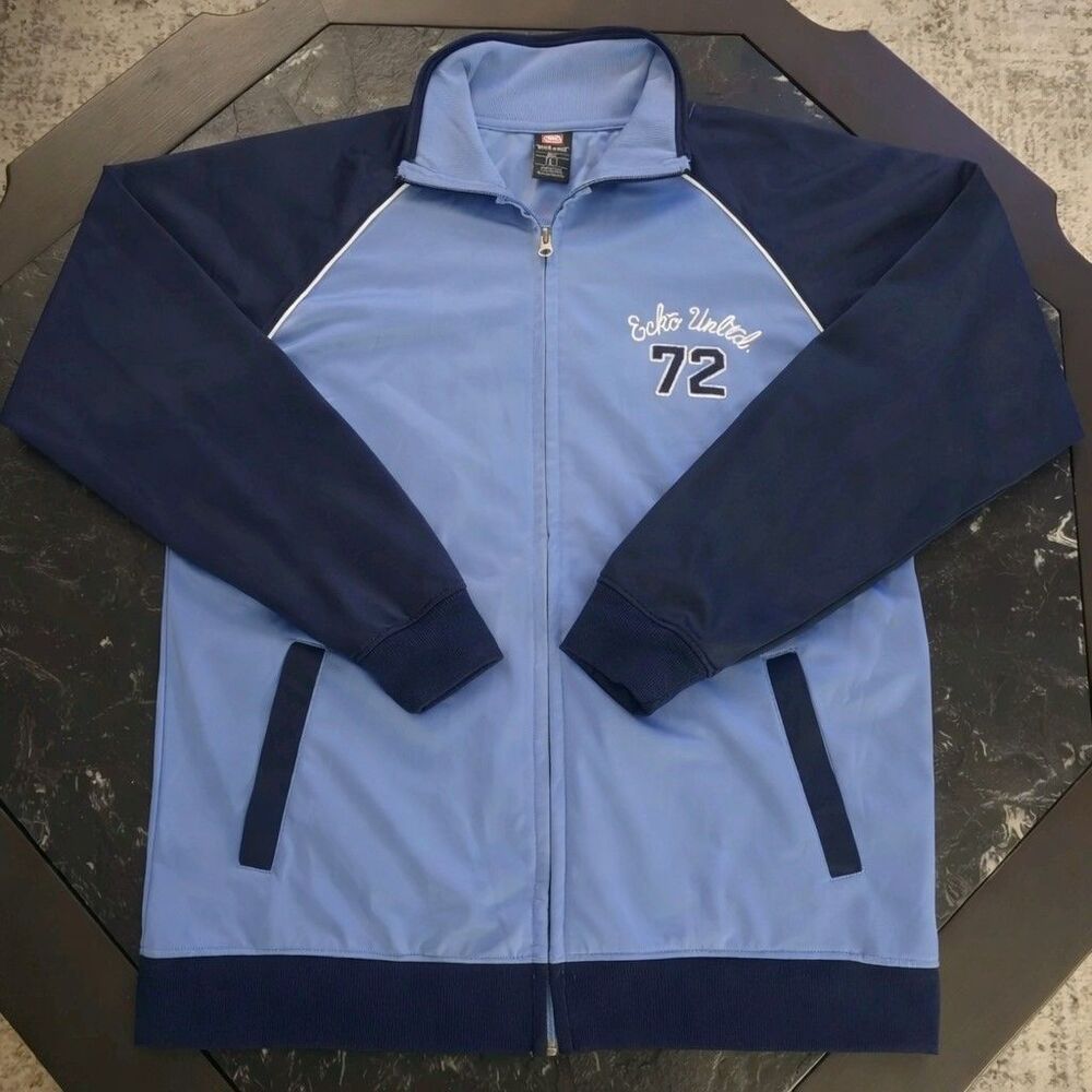 Ecko Unltd Track Jacket Mens L Blue Navy Full Zip Logo Y2K Vintage Streetwear